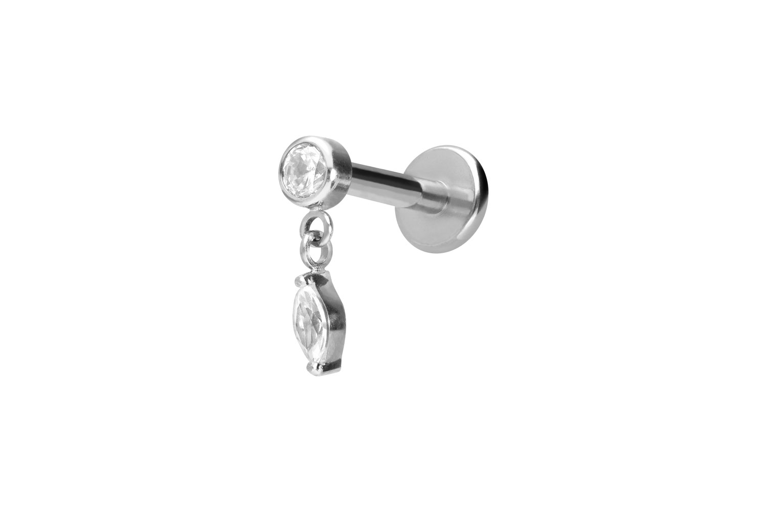 Titan Labret Piercing mit Innengewinde KRISTALL + KRISTALLTROPFEN